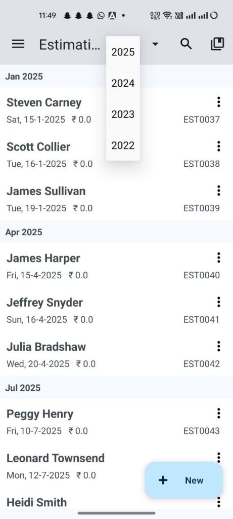 Organized estimation list